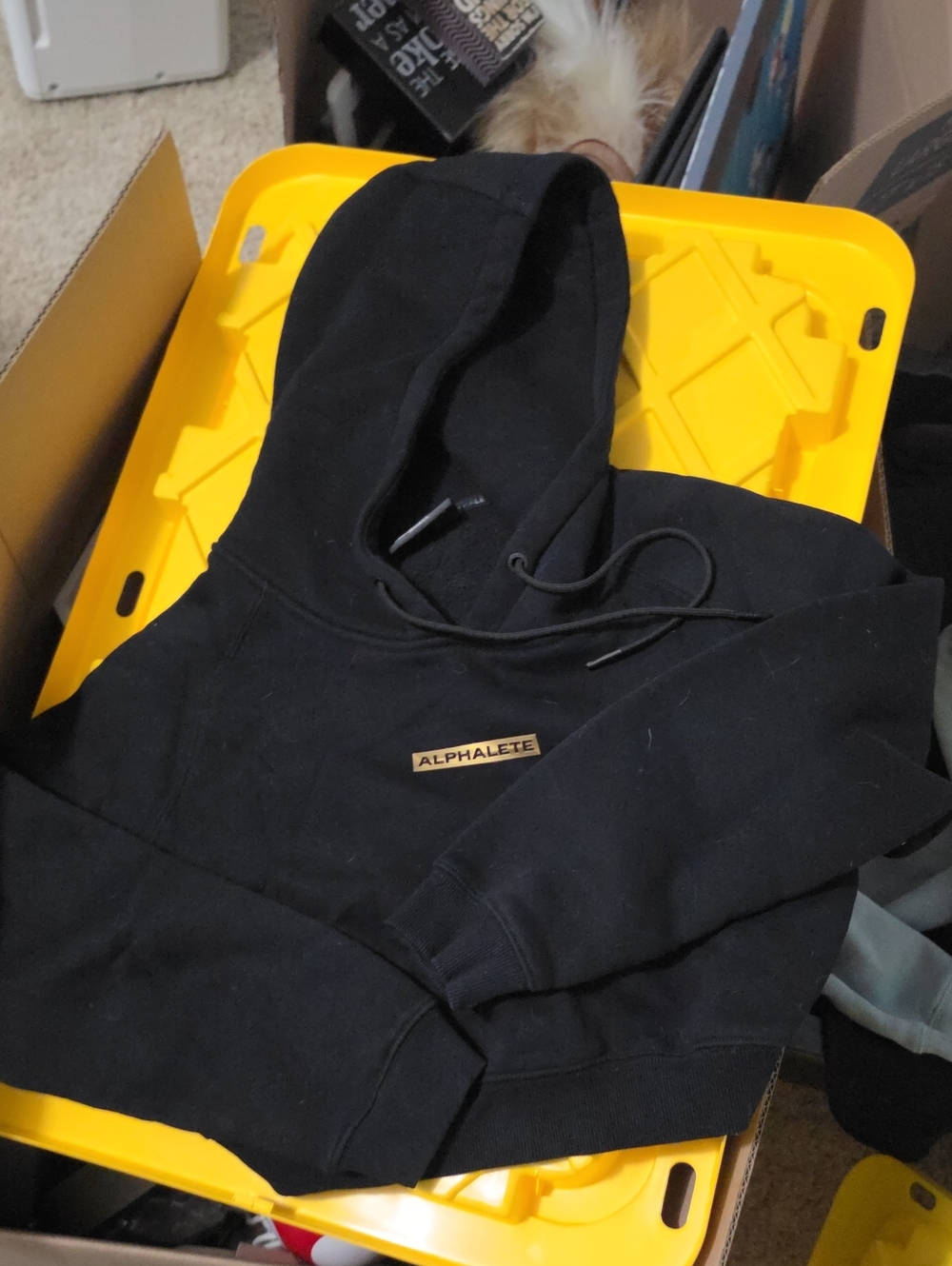 Alphalete Black Crewneck Hoodie with Tan Logo Patch